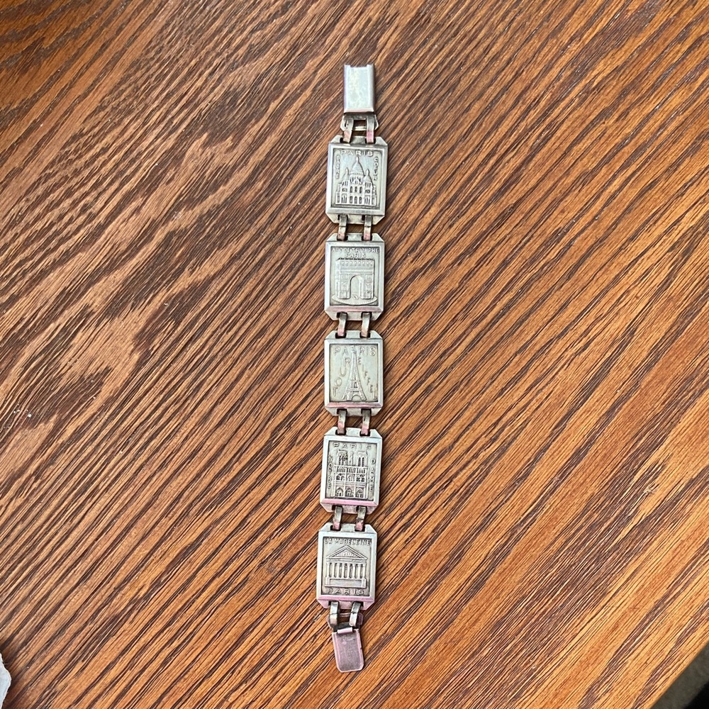 Vintage Parisian Silver-Tone Travel Landmark Link Bracelet